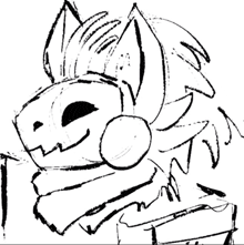 a black and white drawing of a cartoon character with a scarf around his neck .