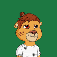 a cartoon of a lion wearing a white shirt with holes in it