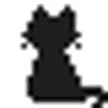 a pixel art silhouette of a black cat with a very long tail .