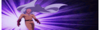 a bald man is standing in front of a purple light .