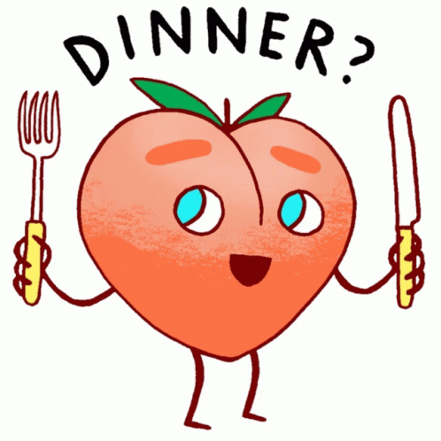 Peach Holding A Knife And Fork With Caption Dinner Sticker - Peachieand