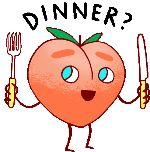 Peach Holding A Knife And Fork With Caption Dinner Sticker - Peachieand Eggie Google Dinner Stickers
