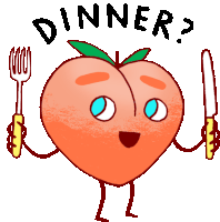 Peach Holding A Knife And Fork With Caption Dinner Sticker - Peachieand Eggie Google Dinner Stickers