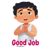 a cartoon drawing of a boy with the words good job written below him