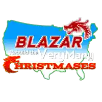 a logo for a company called blazar rebuild the very many christmases