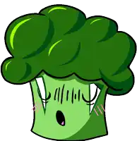 a cartoon drawing of a head of broccoli with a surprised look on its face