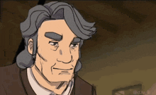 a cartoon drawing of a man with gray hair and a white shirt