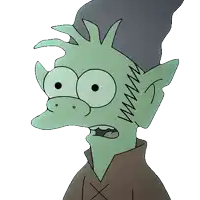 a cartoon drawing of a green monster with a black hat