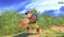 a video game character named dash is walking through a field