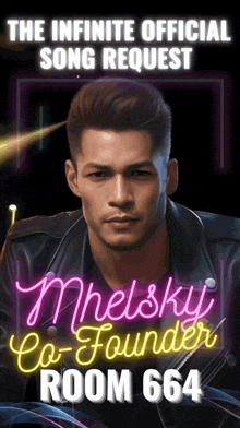 a poster for the infinite official song request shows a man in a leather jacket