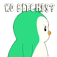 a cartoon penguin with the words no bitches written on it