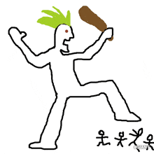 a drawing of a man with a mohawk holding a bat with the hashtag #giant