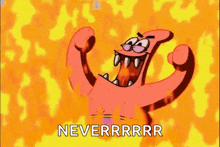 patrick star from spongebob squarepants is holding his arms up in the air and screaming .