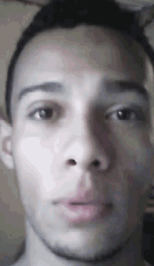 a close up of a man 's face with a blurred background