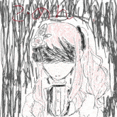 a drawing of a girl with pink hair and a flower in her hair with the number 2 written in red