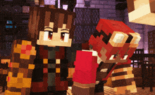 two minecraft characters are standing next to each other in a room