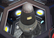 a computer generated image of a nuclear missile in a dark room