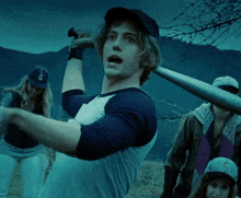 a man in a baseball cap with the letter c on it holds a bat