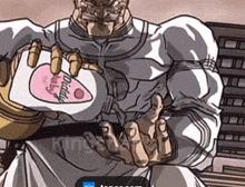 a cartoon drawing of a man holding a bottle of johnson 's baby lotion
