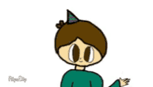 a cartoon boy wearing a party hat and a green shirt .