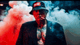 a man wearing a hat with the word drip on it