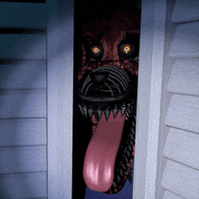 a monster with a long tongue sticking out of a doorway