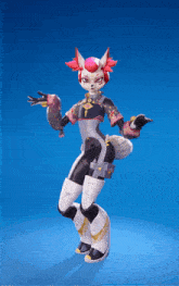 a video game character with a fox 's head is dancing on a blue background