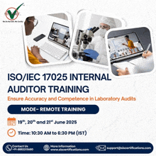 an advertisement for an iso / iec 17025 internal auditor training