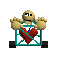 a cartoon character is holding a red heart in a blue frame
