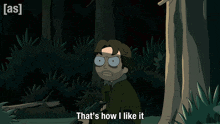 a cartoon of a man holding a gun with the words that 's how i like it