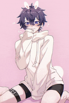 a drawing of a boy with bunny ears and a white hoodie