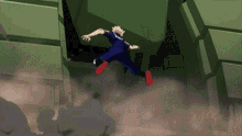 a cartoon character is jumping in the air while wearing red shoes .