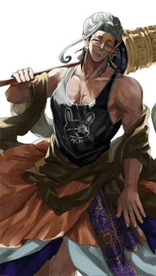 a drawing of a man wearing a tank top with a bunny on it