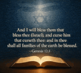 an open bible with a bible verse from genesis 12 3