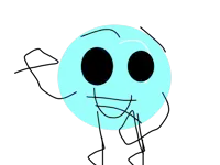 a drawing of a cartoon character with a blue face