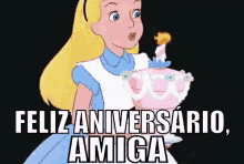 Feliz Aniversário Amiga / Alice No País Das Maravilhas  / Amigas / Bolo / Velas GIF