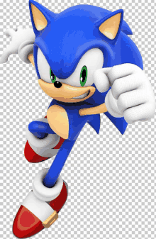 a sonic the hedgehog with a fist in the air on a transparent background