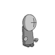 a cartoon character with a cross on his head is standing on a white background and making a funny face .