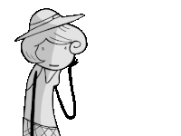 a black and white drawing of a woman with a hat