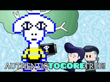 a cartoon of a man holding a tablet with the words authentic togoretree on the bottom