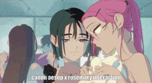 a cartoon of a couple of girls with the caption canon aesop x rosemary interaction