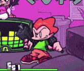 a cartoon character is holding a gun in a video game .