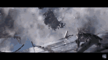 a woman is flying through the air in a scene from a video game