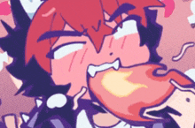 a cartoon character is eating a piece of meat