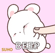 a cartoon drawing of a rabbit with the words beep written on it