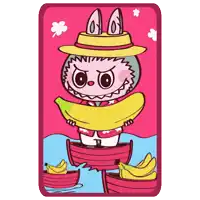 a cartoon drawing of a monster holding a banana in a boat