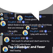 a screenshot of a telegram conversation between pro glitch and a glitch finder