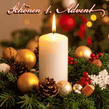 a picture of a christmas wreath with a candle and the words " schönen 1. advent "