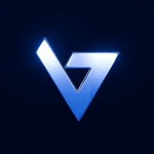a blue triangle with the letter v on a dark background