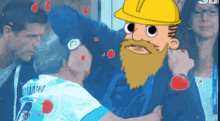 a cartoon drawing of a man with a beard wearing a hard hat